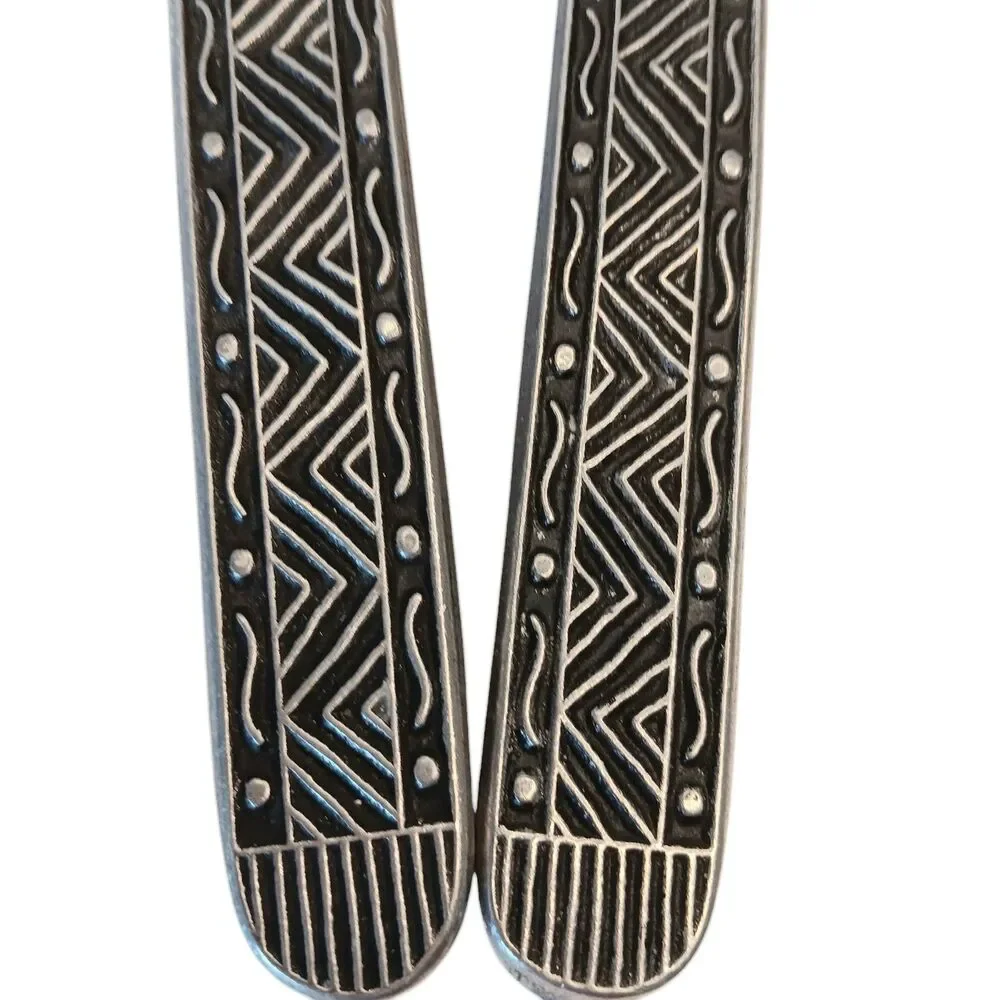 Wilton Armetale Pewter Serving Utensils Spoon & Fork Black & Silver Aztec Design